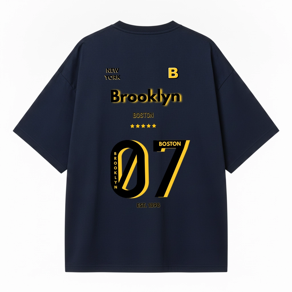 Brooklyn 07 White Oversized Graphic T-Shirt Navy Brooklyn 07 White Oversized Graphic T-Shirt Navy