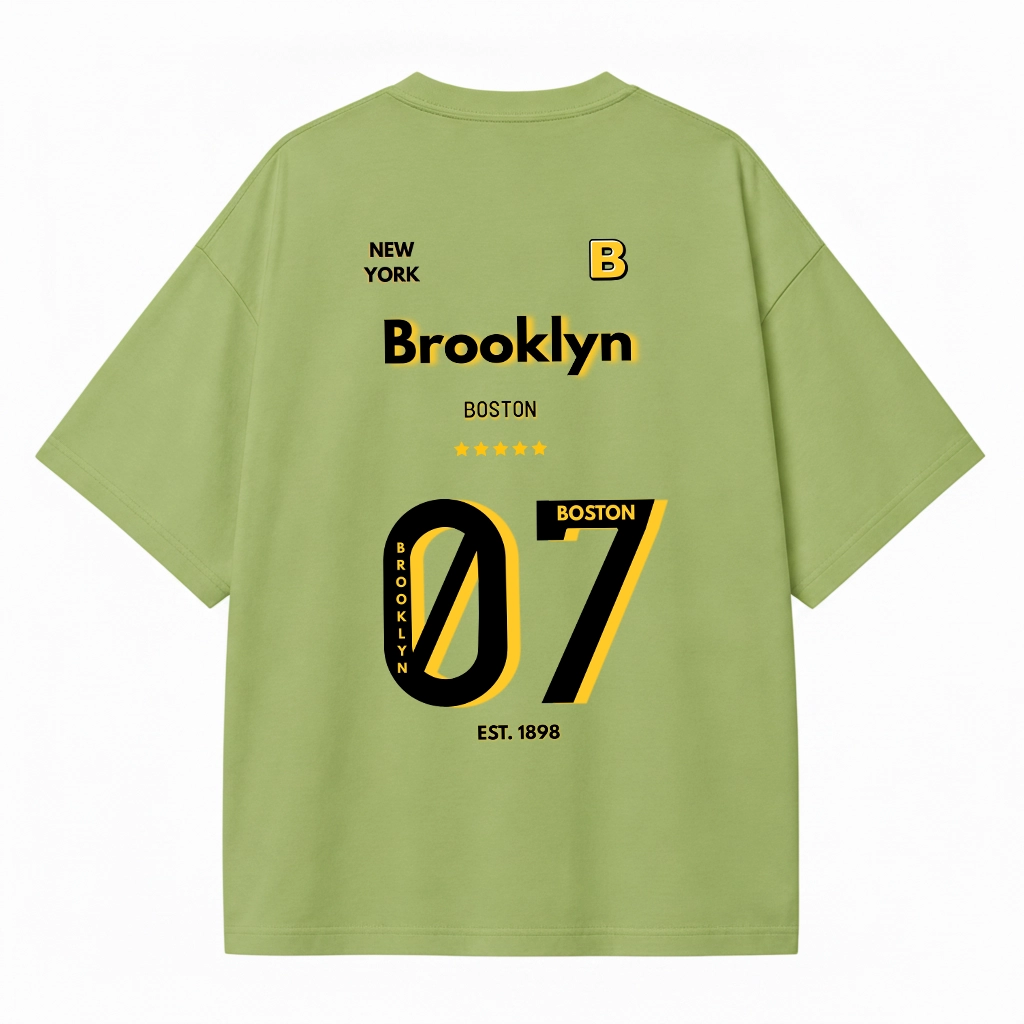 Brooklyn 07 White Oversized Graphic T-Shirt Olive Brooklyn 07 White Oversized Graphic T-Shirt Olive